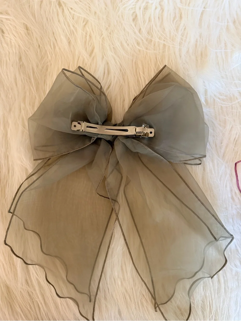 2x Sheer Organza Hair Bow Clip - Pink and Green